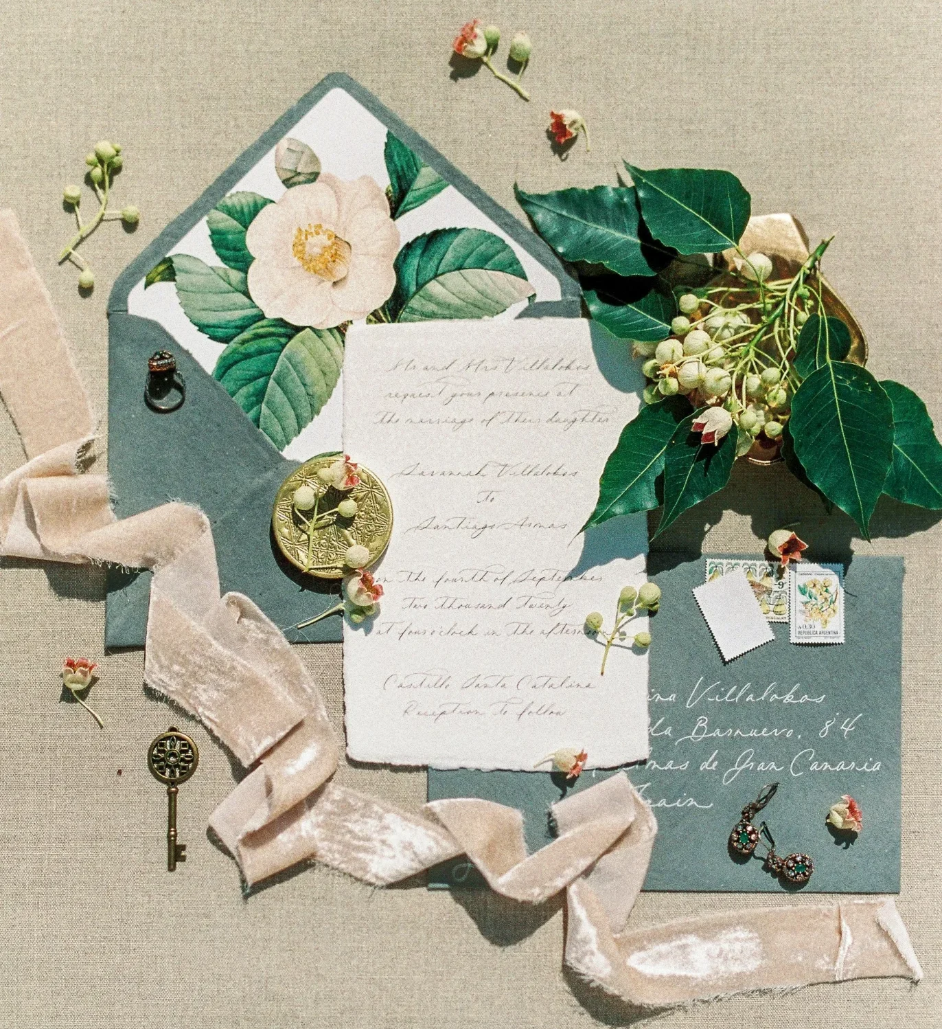 Beautifully crafted wedding invitation suite showcasing floral motifs and elegant typography for a memorable event